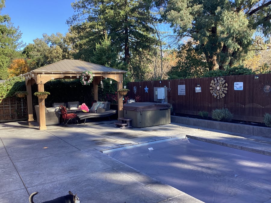 Pool hot tub pergola fire pit