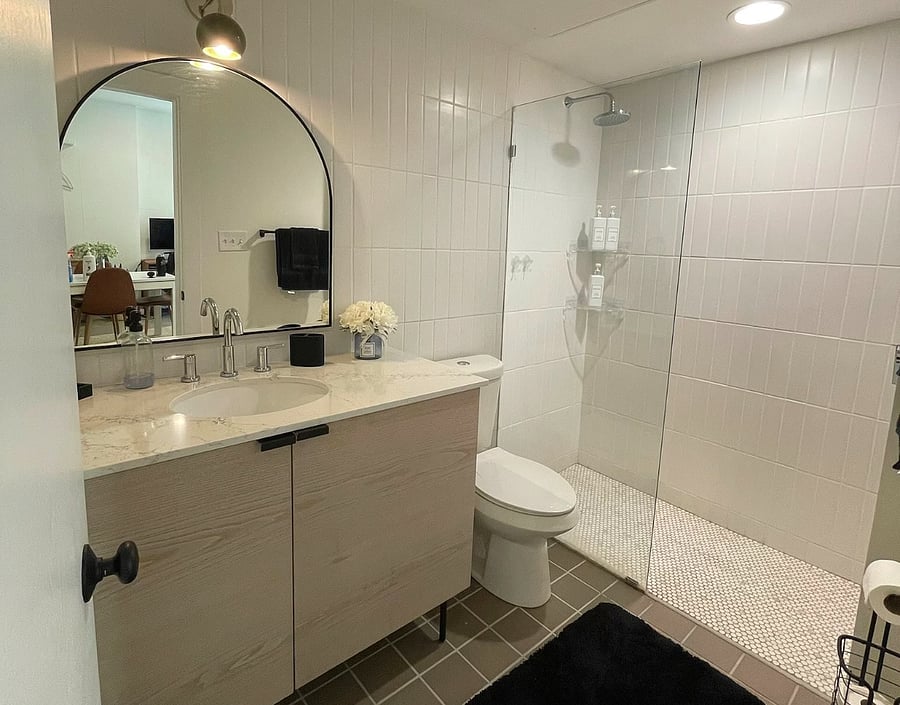 Newly renovated bathroom with a spacious walk in shower. Includes all basic bathroom essentials.
