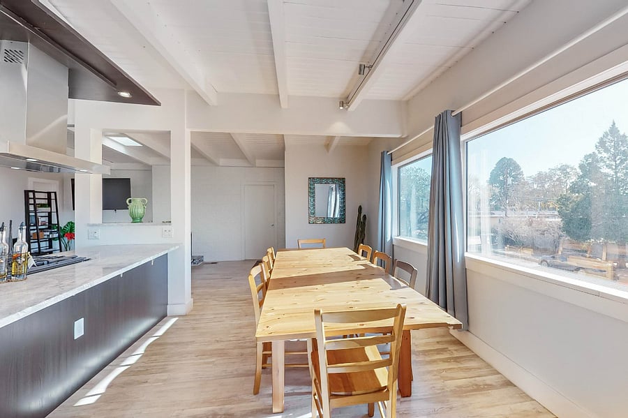 Large dining table with seating for 8+ people