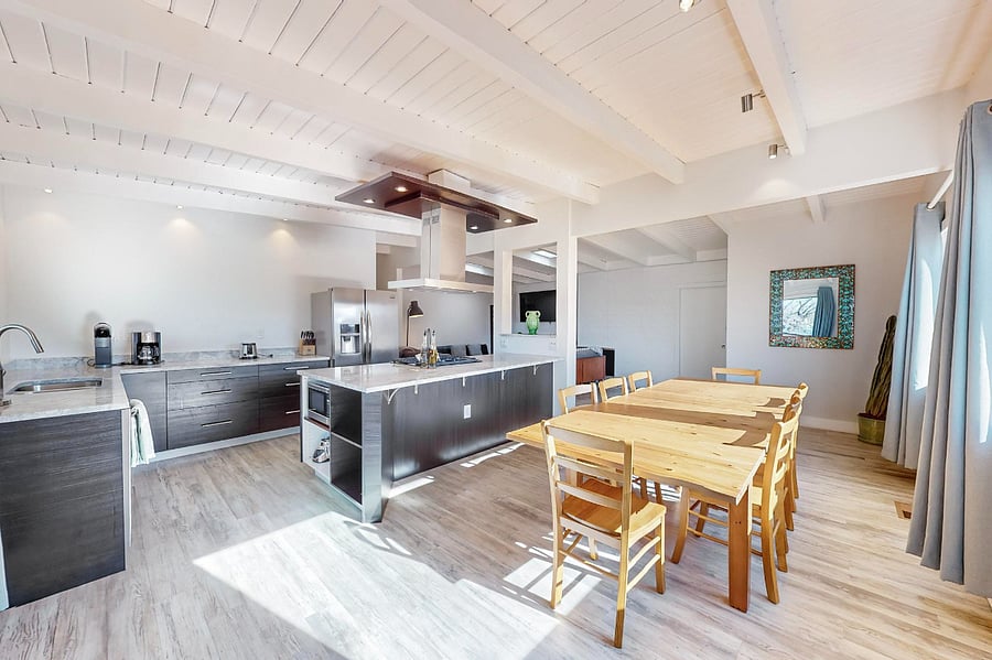 Large dining table with seating for 8+ people