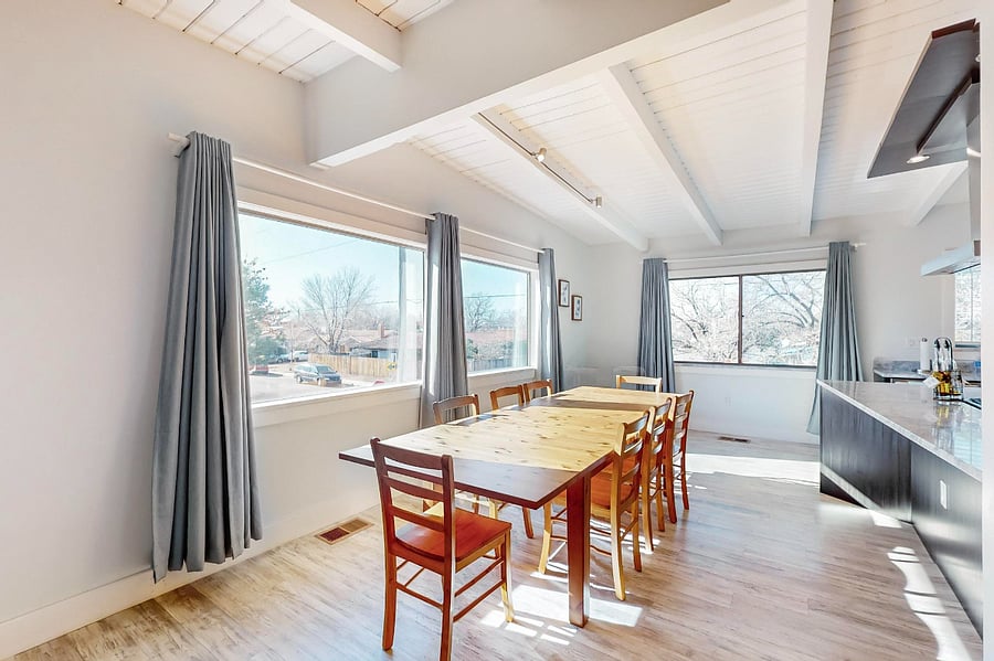 Large dining table with seating for 8+ people