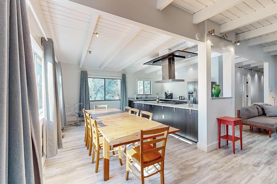 Large dining table with seating for 8+ people
