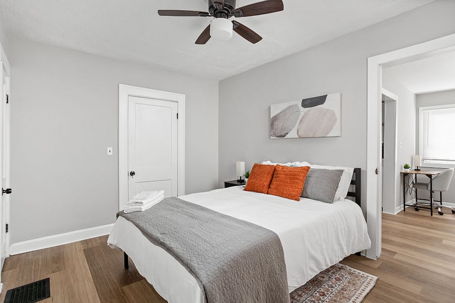 Enjoy a comfortable, cozy bed complemented by stylish aesthetic wall decor, creating a perfect blend of relaxation and charm.