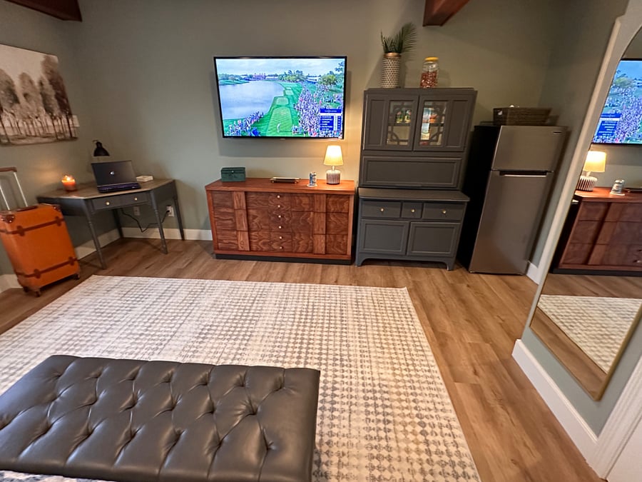 Bedroom suite, refrigerator and desk