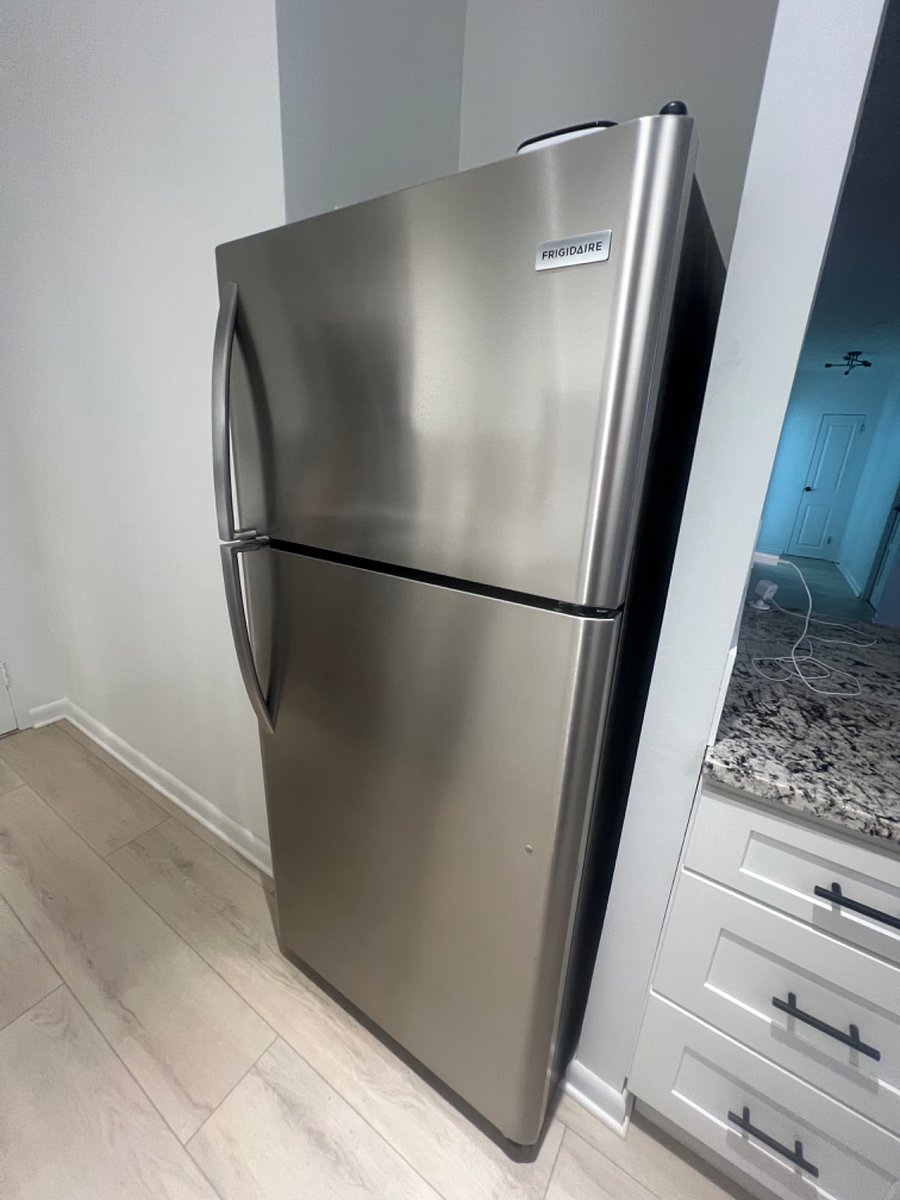 Full size, stainless steel refrigerator