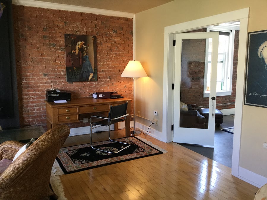 Desk with printer.