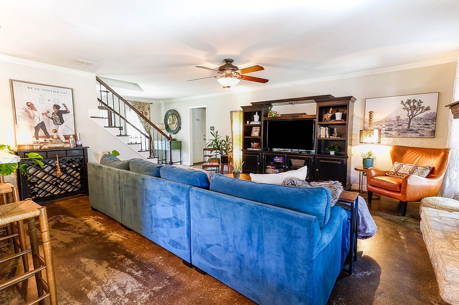 open living room with 55' smart tv for all of your streaming.