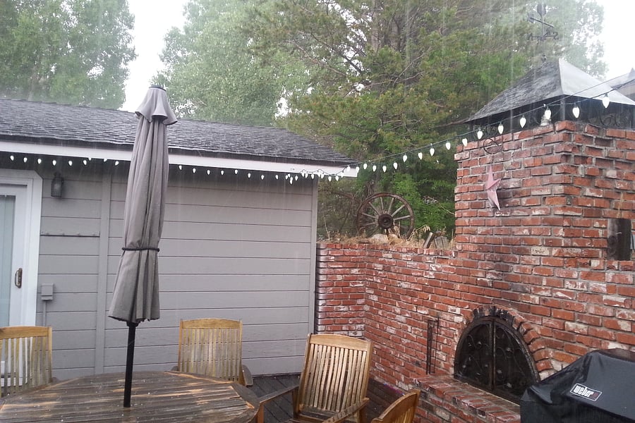 Patio furniture and barbecue for summer fun on courtyard deck!