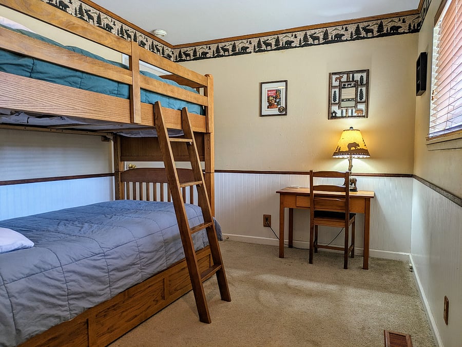 Bedroom #2 with bunkbeds and desk