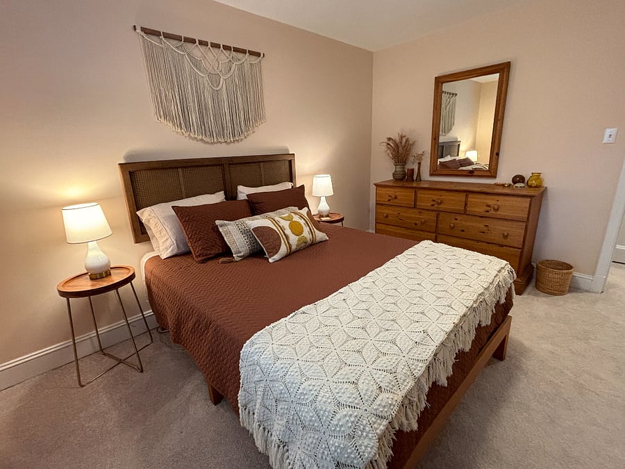 Bedroom 2 Queen-sized bed features new memory-foam mattress.