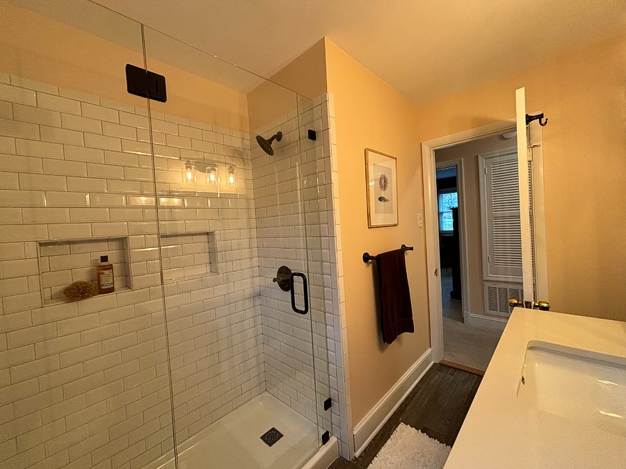 Main Bathroom Total renovation was completed in 2023. Features brand new floors, vanity, and walk-in shower.