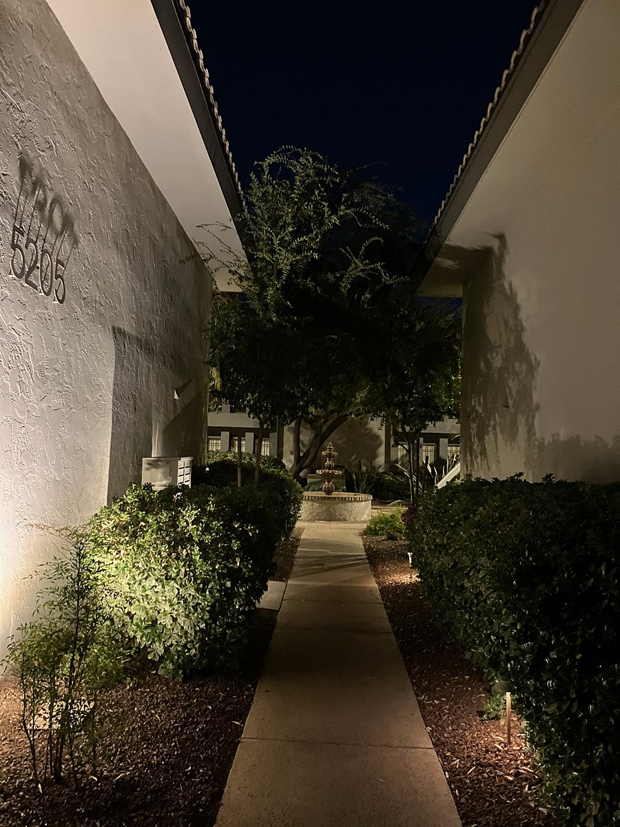 Courtyard entry into building 5205 evening shot