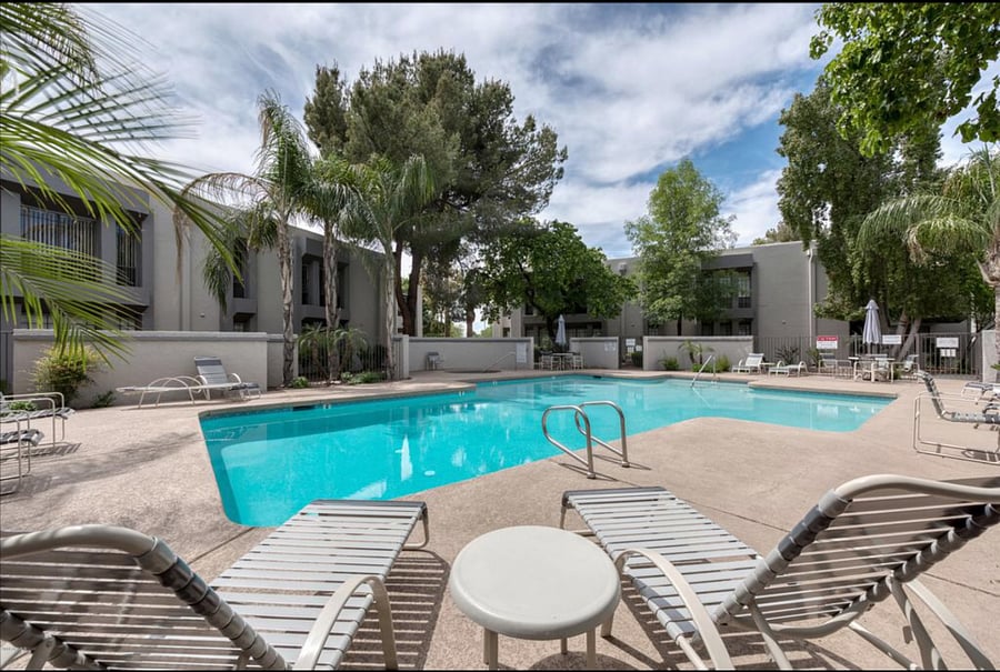 west pool and  spa just steps from the patio