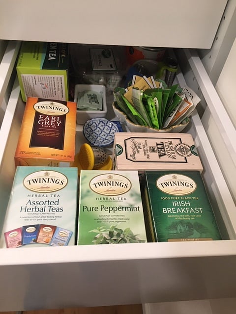 Tea drawer in pullout pantry