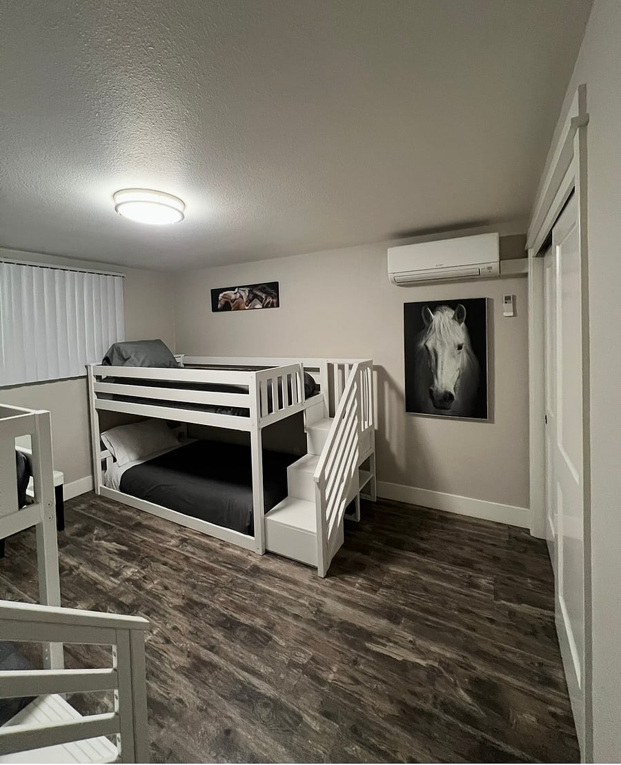 The Bunk room is a blast for the kiddos!
These are not toy bunk beds, they are rated for 400 pounds on each bed, so Adults love them as well!