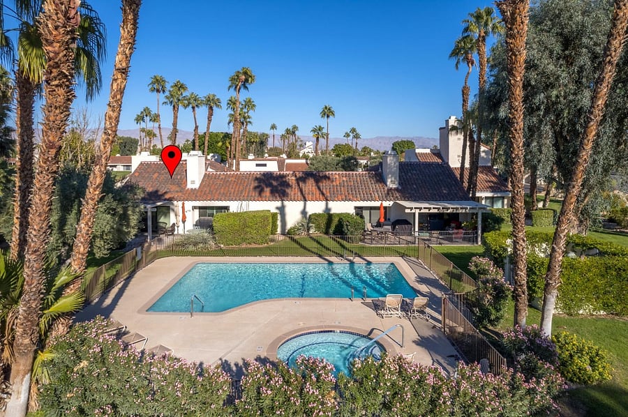 Ariel view of pool & patio