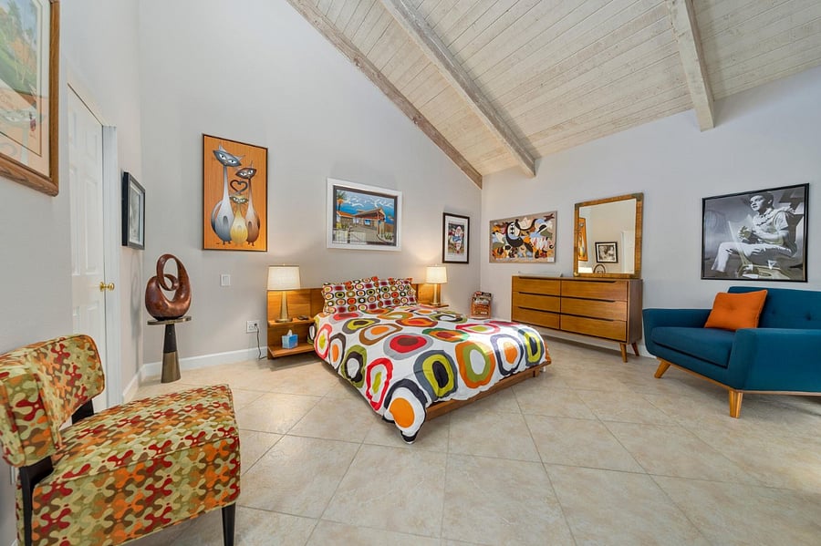 Wide angle view guest bedroom
