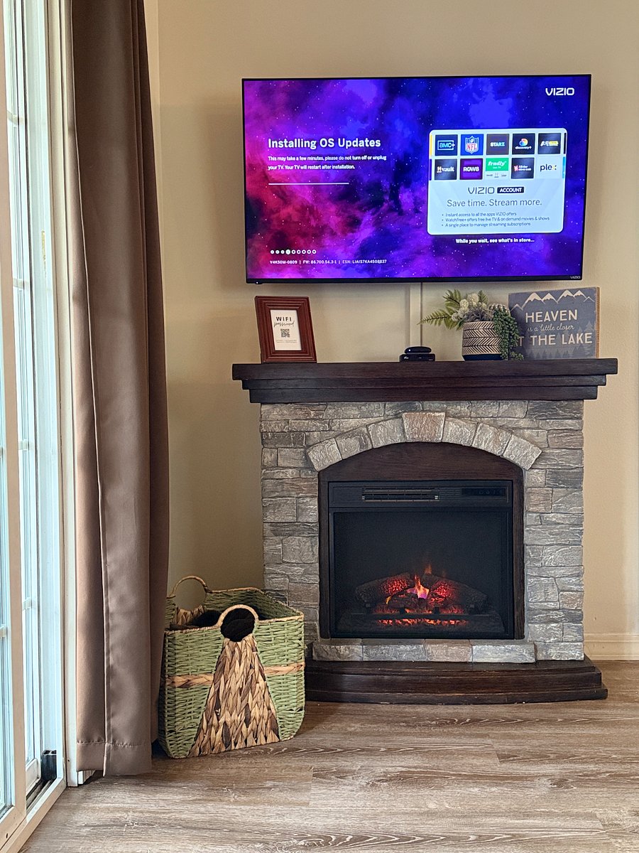 Added an electric fireplace this year & larger flatscreen! 