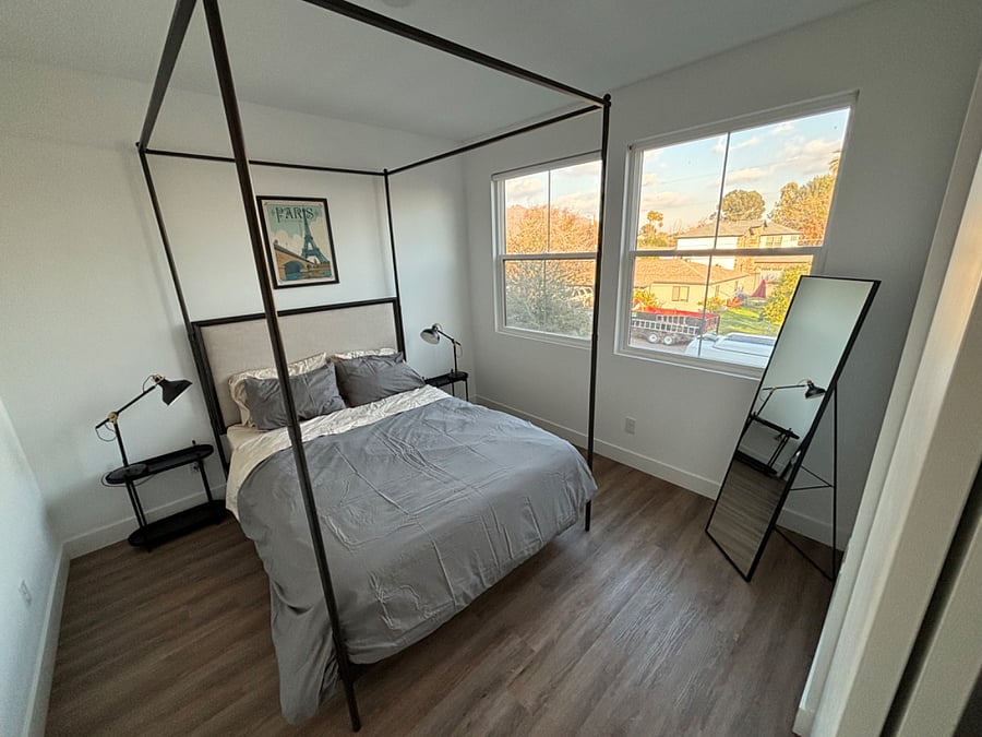 Paris bedroom is adjacent to the master suite and has views of camelback mountain, with a large closet.  Furnished w a queen four post bed. 