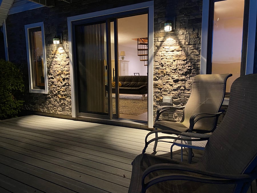 This porch overlooks the lake.