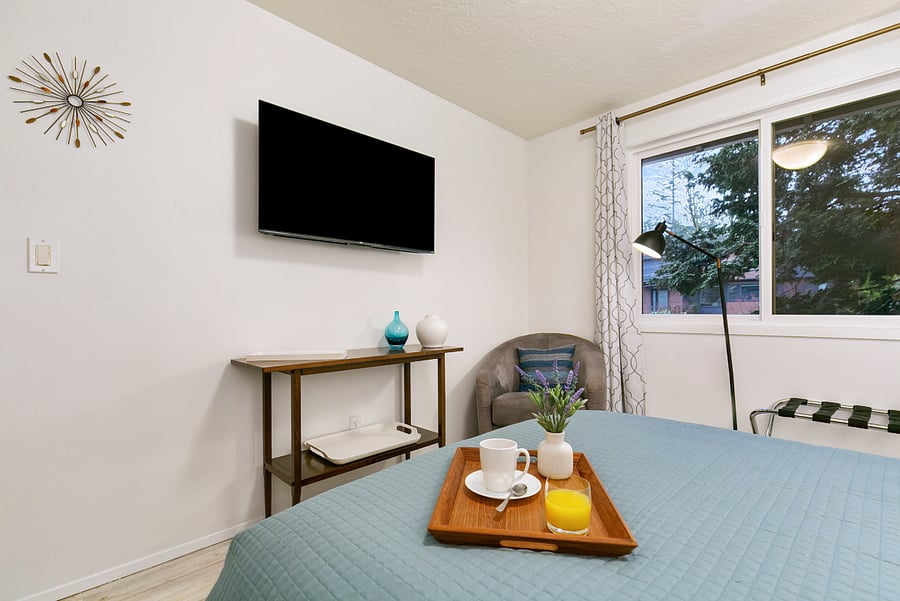 Relax watching the 43-in smart TV with the many host-provided streaming channels.