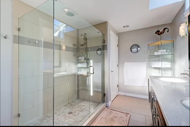 Master bath has second door to hallway
