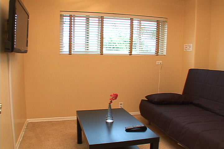 Third room off the hallway, with TV and Futon.