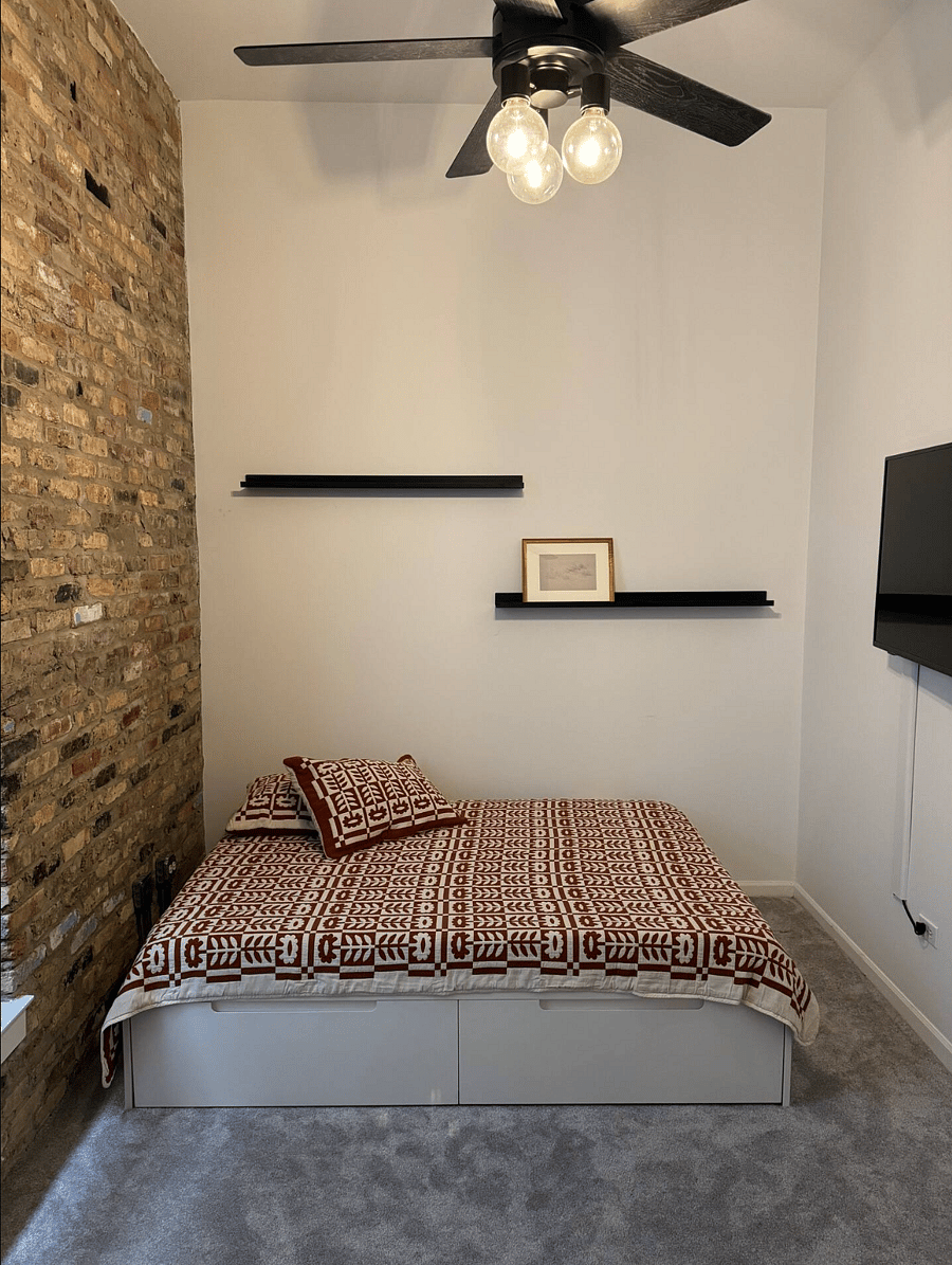 Secondary bedroom with CB2 full bed + Schoolhouse bedding