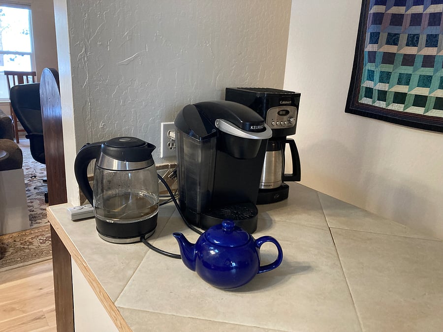 Beverage center with kettle, Keurig, coffeemaker