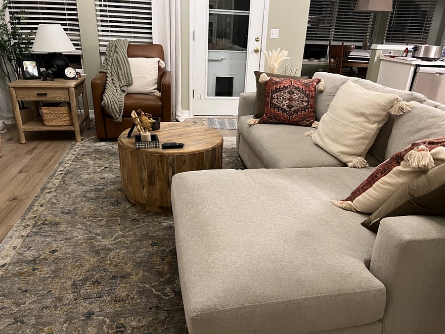 Comfy Pottery Barn couch and leather reclining chair
