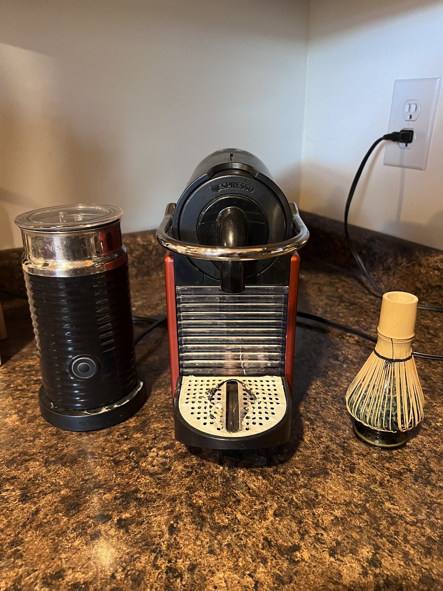 Nespresso maker and milk frother and french press for coffee!