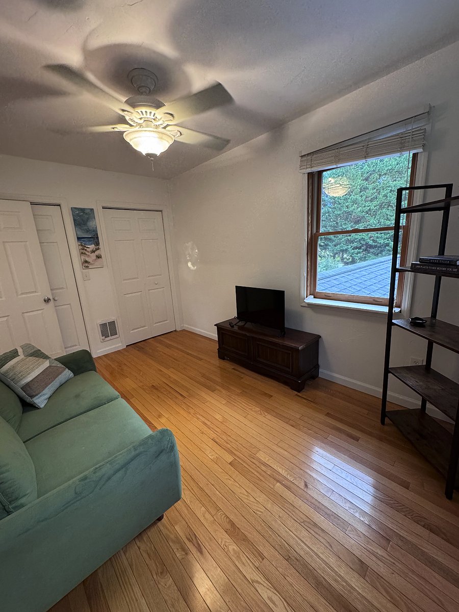 Upstairs private living room with smart TV, extra large closet, in window AC.