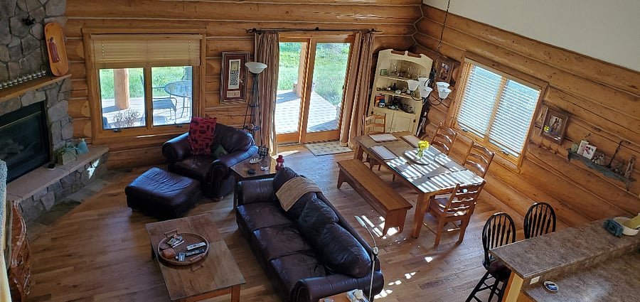 View of dining room from loft