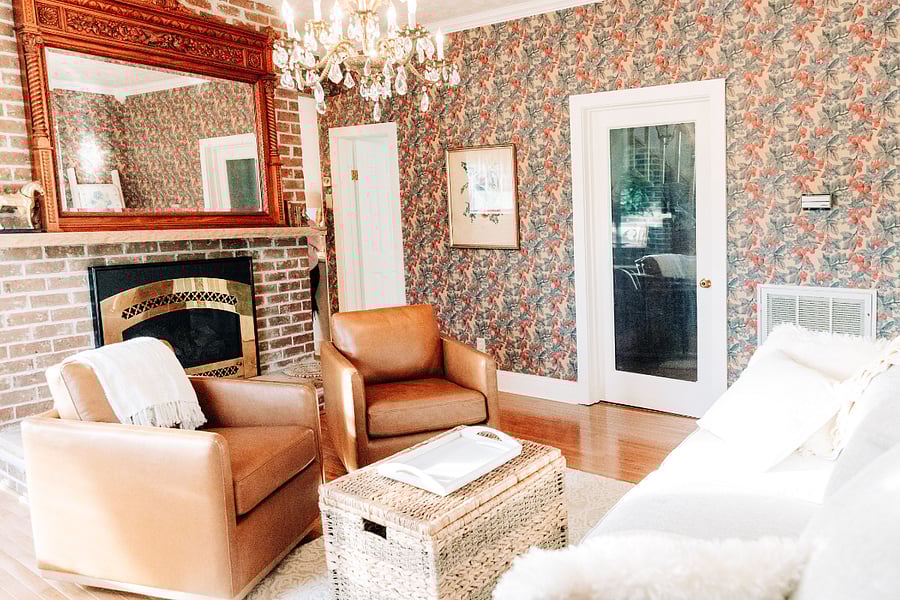 The gas fireplace makes things even cozier when the weather is colder. Leather swivel chairs.