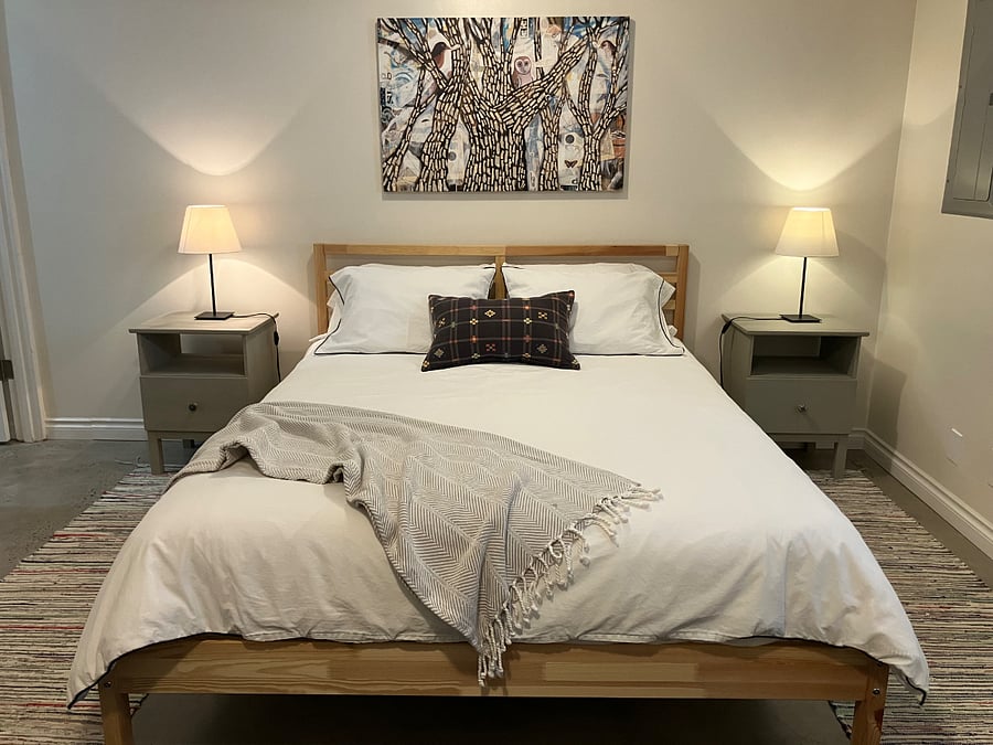 larger bedroom, queen-size bed