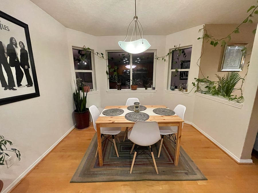 Shared dining area with room for 4 or 2 seats at the island