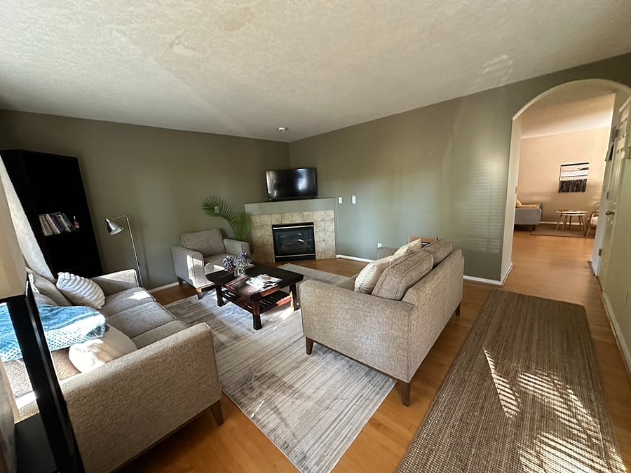 Shared living room with fireplace
