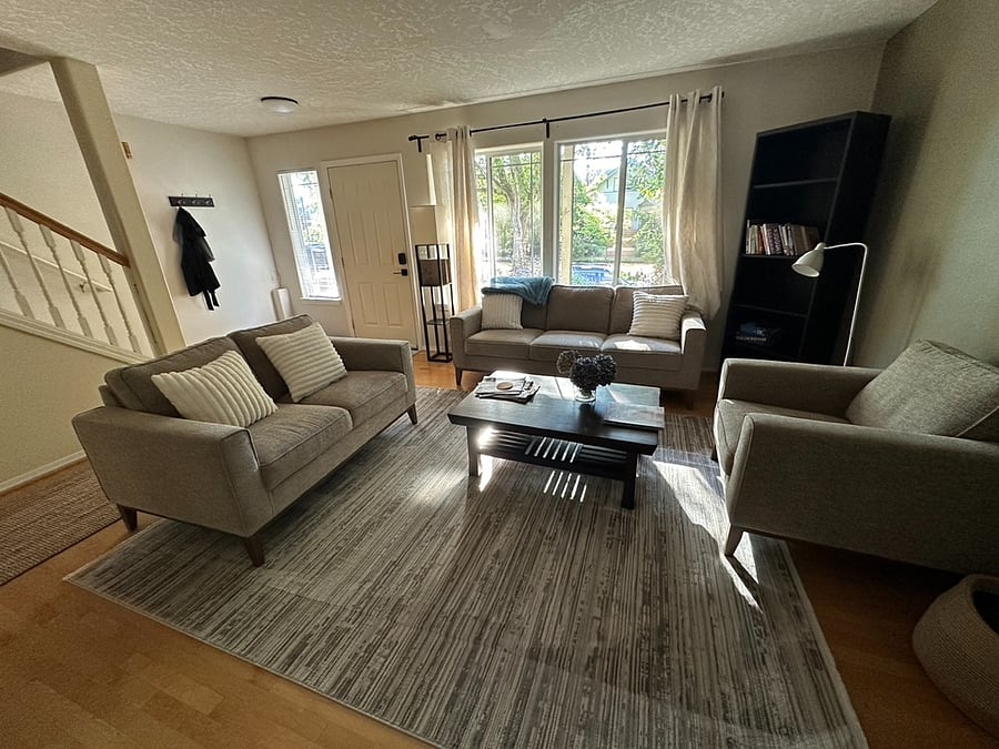 Shared living room with fireplace