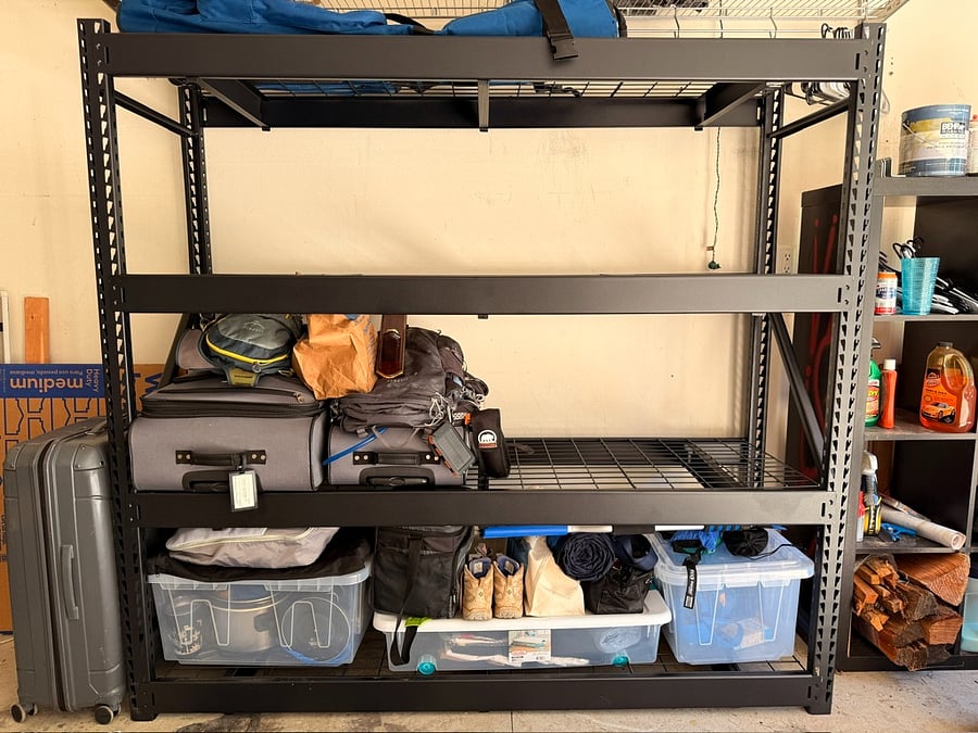 Storage space in garage, each room has a designated space to store items.