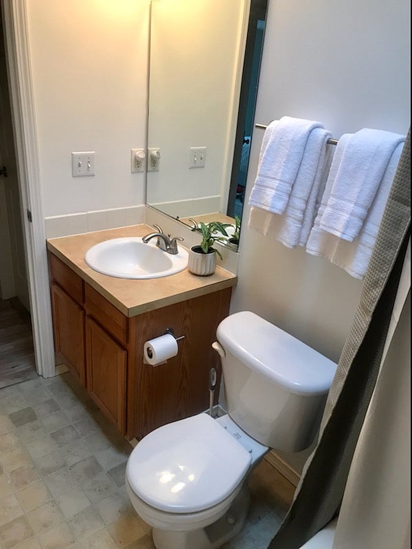 Shared upstairs bathroom with washer and dryer. 