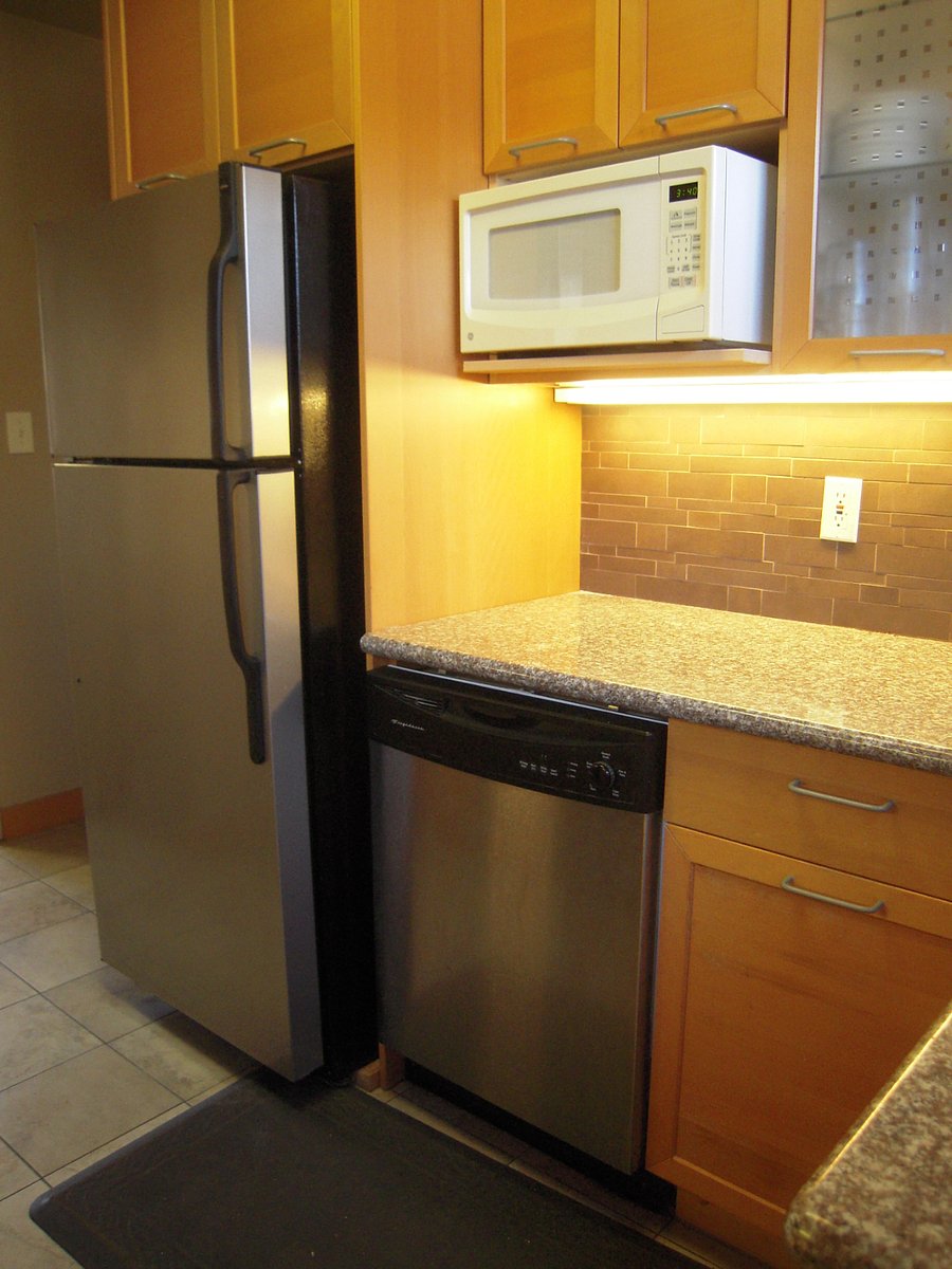 Frost free refrigerator with ice maker and dish washer.