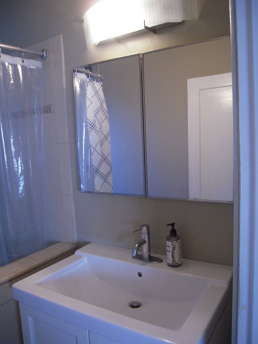 Large medicine cabinet with oversize sink.