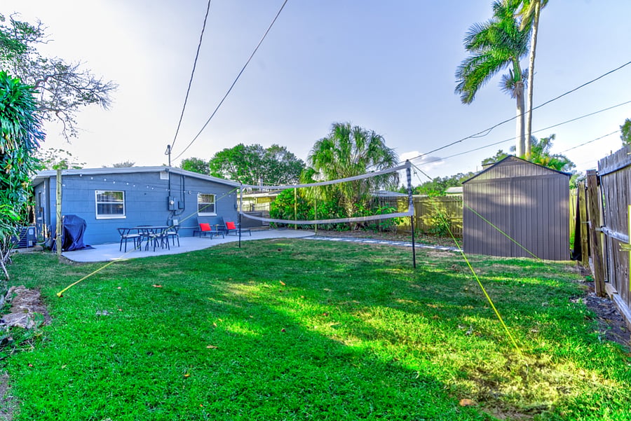 Spacious and private back yard. Allow pets to roam free in a fully fenced yard. Grill and enjoy a game of volleyball with friends and family.
