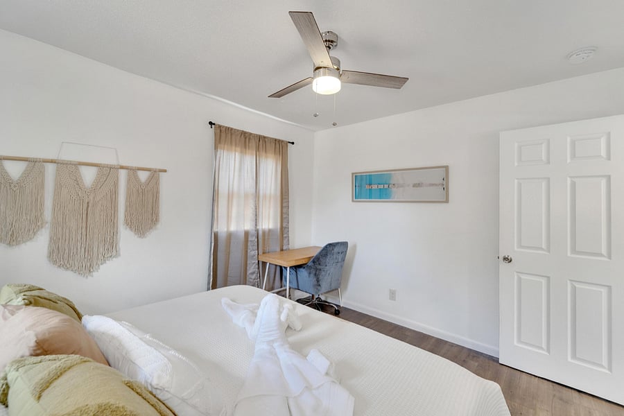 Bedroom #2: King-sized bed with private workspace
