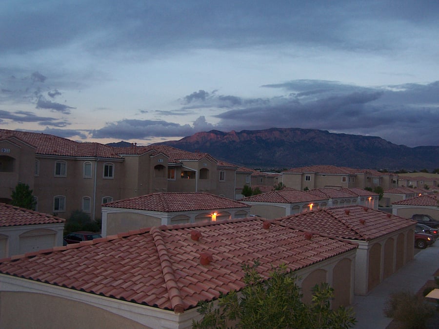 Partial view of Sandia Mountains from balcony of condo