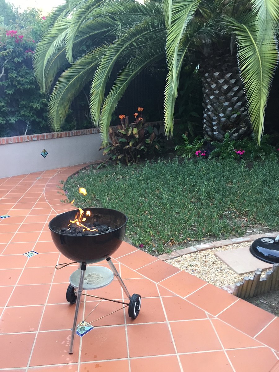 Private patio with charcoal grill