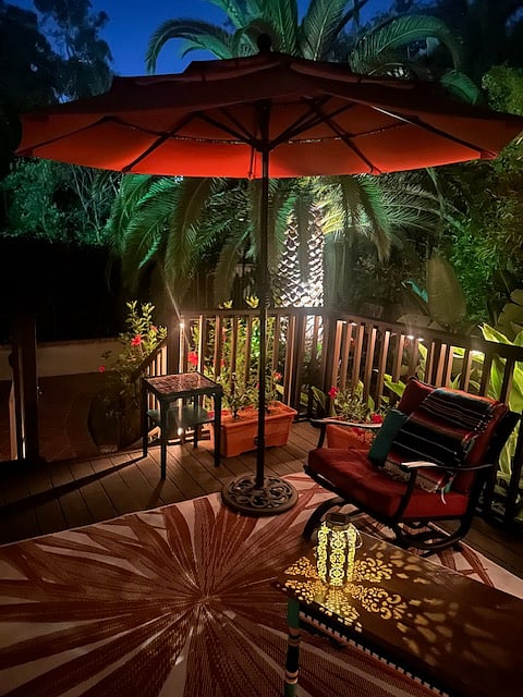 Private deck is magical at night