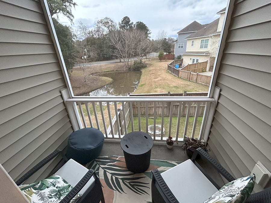 Screened in patio with pond view