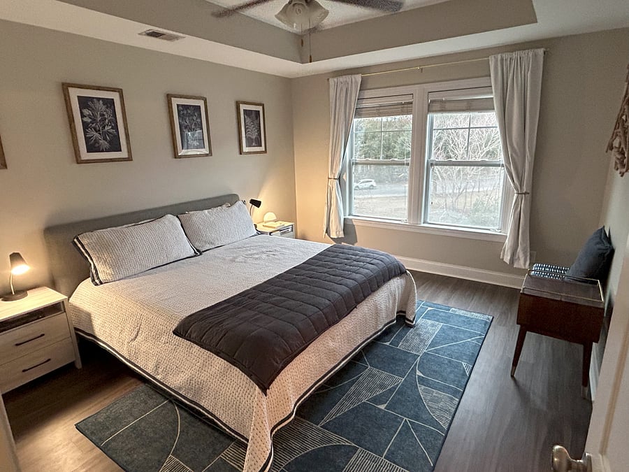 Master bedroom with walk-in wardrobe and double vanity