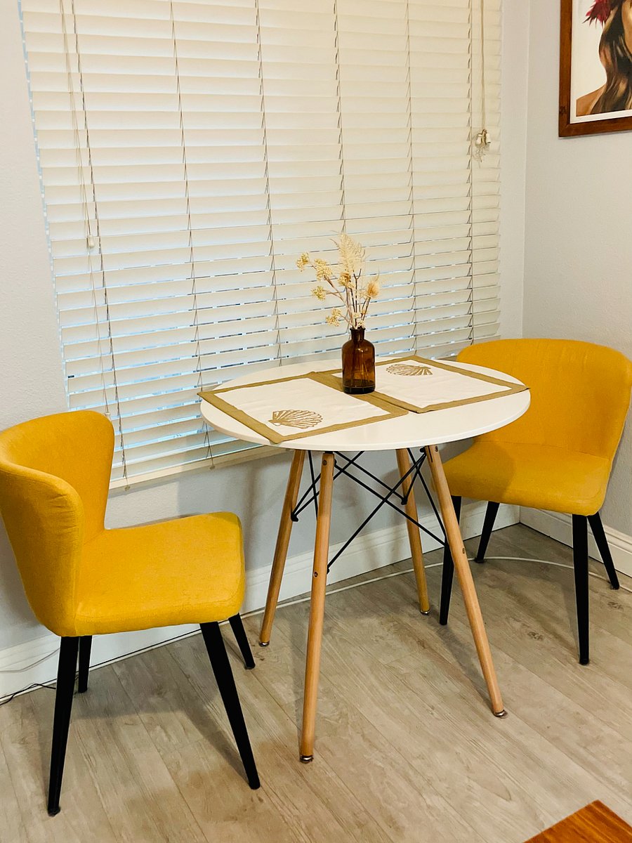 Cozy bistro dining table.